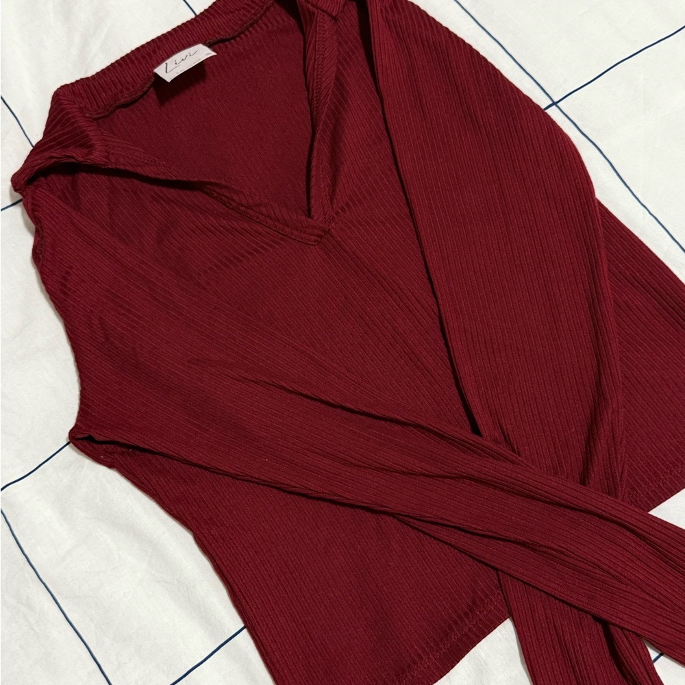 Burgundy Ribbed Top - Picture 3 of 6